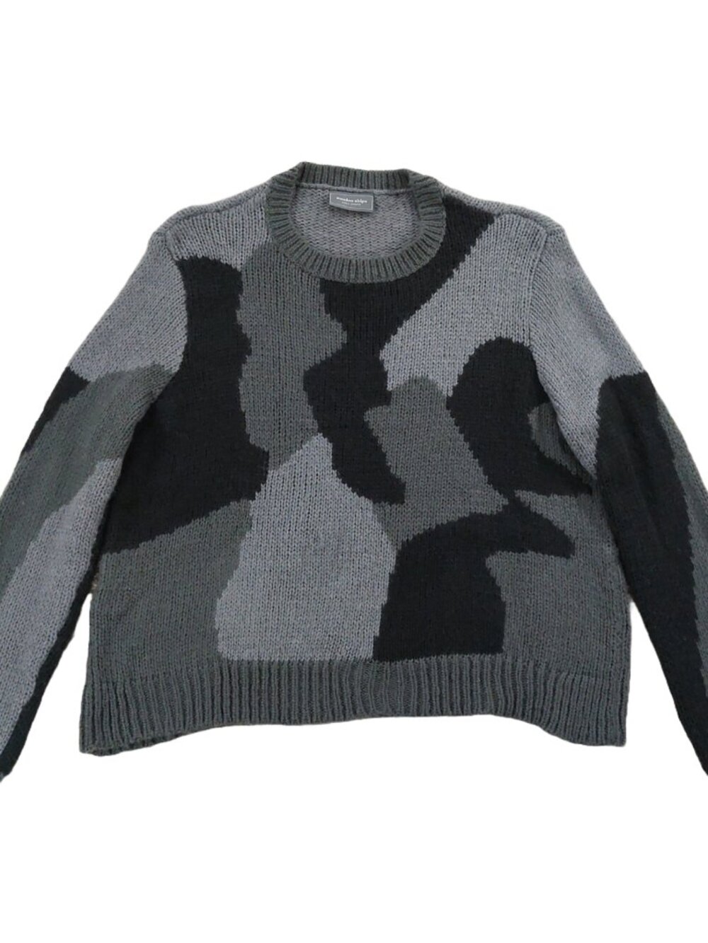 Wooden Ships Sweater S/M, Grey Camo, Mohair Wool Acrylic, Crewneck, Chunky Soft